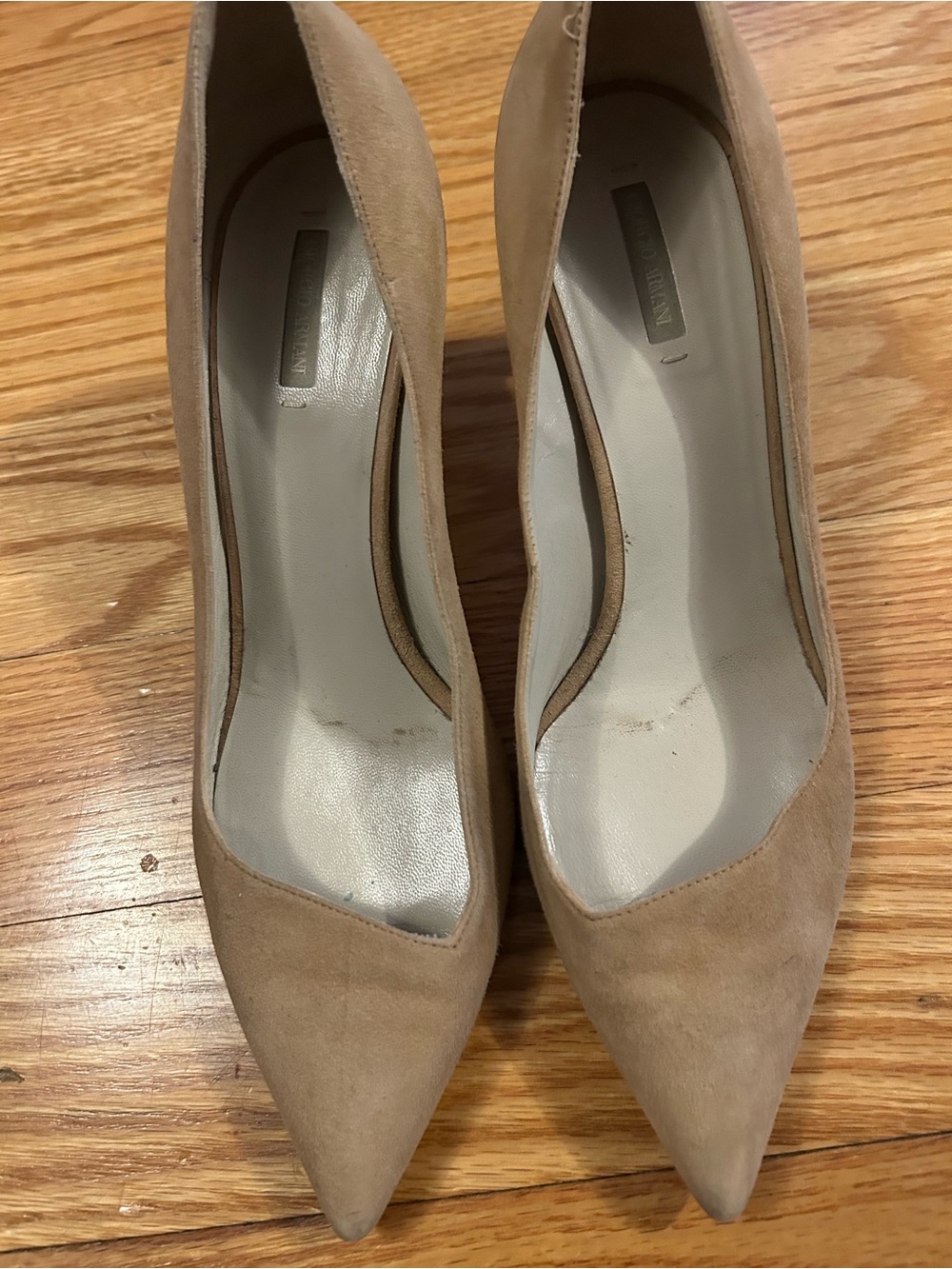 As Is Giorgio Armani Nude Suede Pointed-Toe Pumps